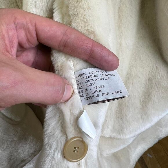 Jones New York Sport Beige Suede Leather Jacket Coat White Faux Fur Size M - Picture 8 of 8
